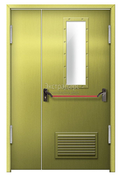 Противопожарная дверь EI 60 дымогазонепроницаемая стальная со стеклом, антипаникой и решеткой в Красногорске  купить