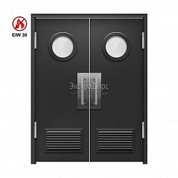 Двупольная огнеупорная утепленная маятниковая дверь с решетками остекленная EIW 30 ДПМ-02-EIW-30 ДП80